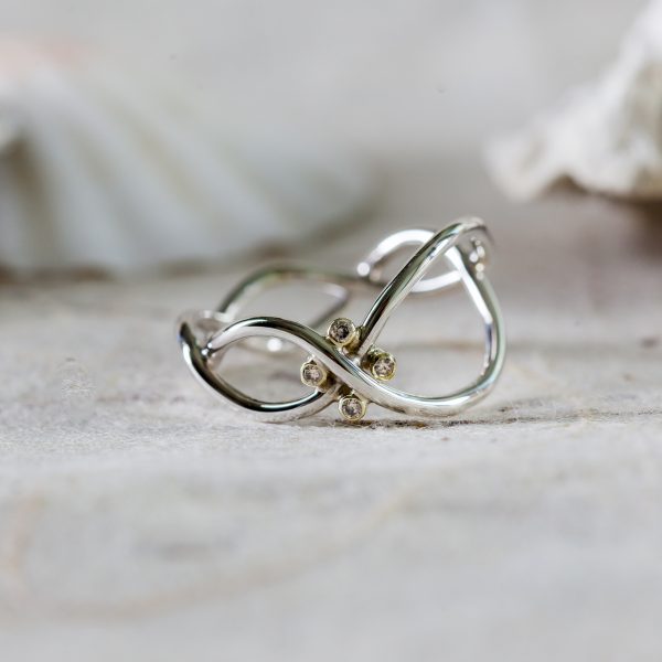 Wave Sparkle Ring zilver met diamant